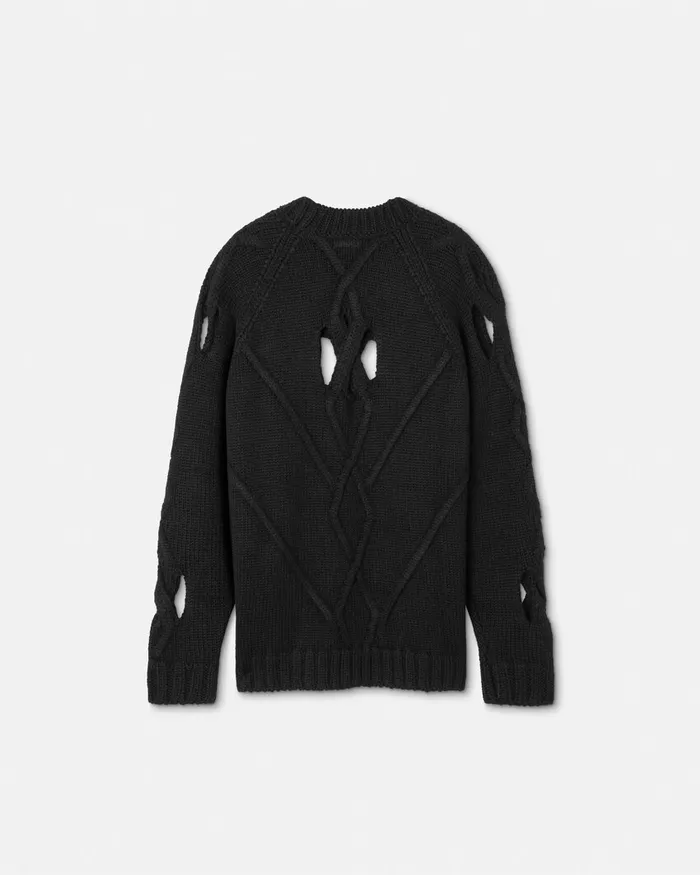 Knitwear Men Versace Wool Cutout Sweater Black