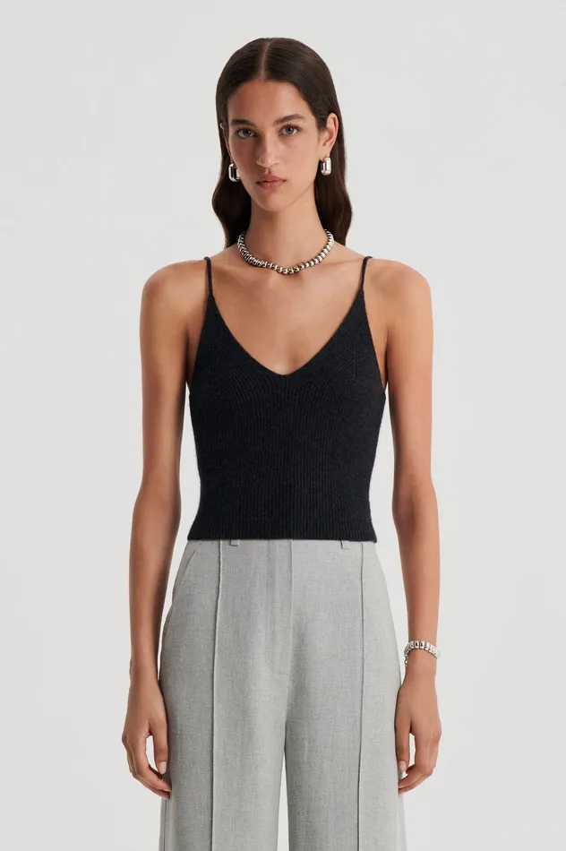 Knitwear Scanlan Theodore Women CASHMERE CAMISOLE CHARCOAL Knitwear Scanlan Theodore Women CASHMERE CAMISOLE CHARCOAL