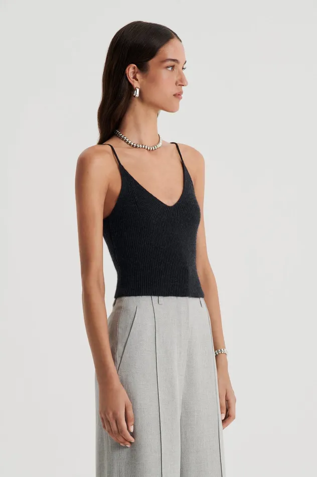 Knitwear Scanlan Theodore Women CASHMERE CAMISOLE CHARCOAL Knitwear Scanlan Theodore Women CASHMERE CAMISOLE CHARCOAL
