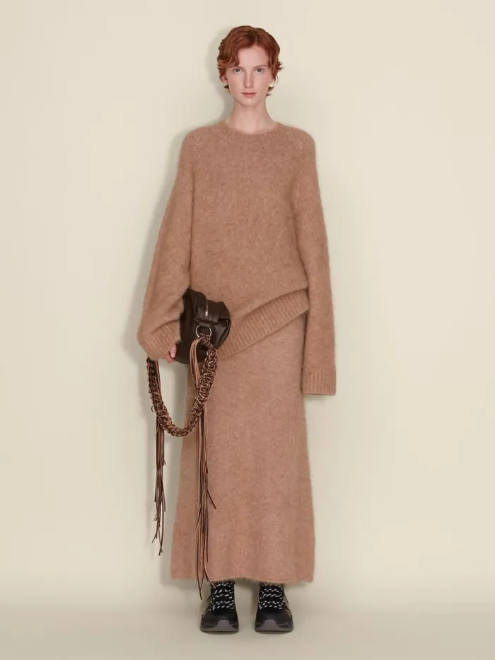 Knitwear Women Holzweiler Fure Fluffy Knit Skirt Beige