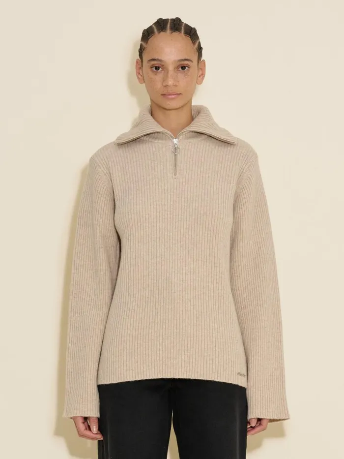 Knitwear Women Holzweiler W Lambswool Rib Zip Turtle Sand