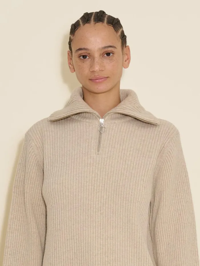 Knitwear Women Holzweiler W Lambswool Rib Zip Turtle Sand