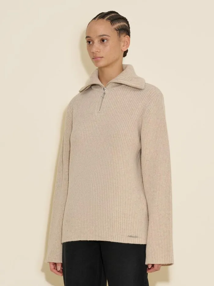 Knitwear Women Holzweiler W Lambswool Rib Zip Turtle Sand