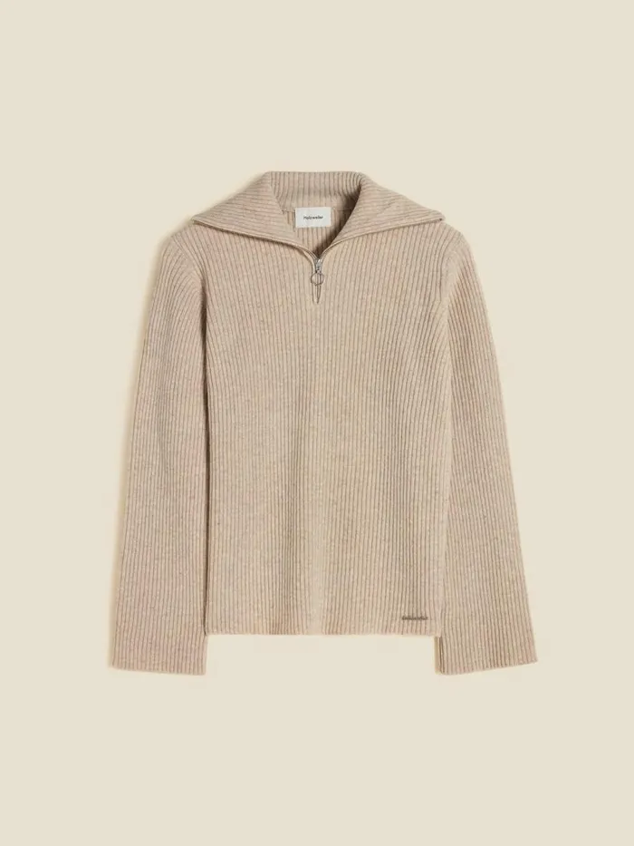 Knitwear Women Holzweiler W Lambswool Rib Zip Turtle Sand