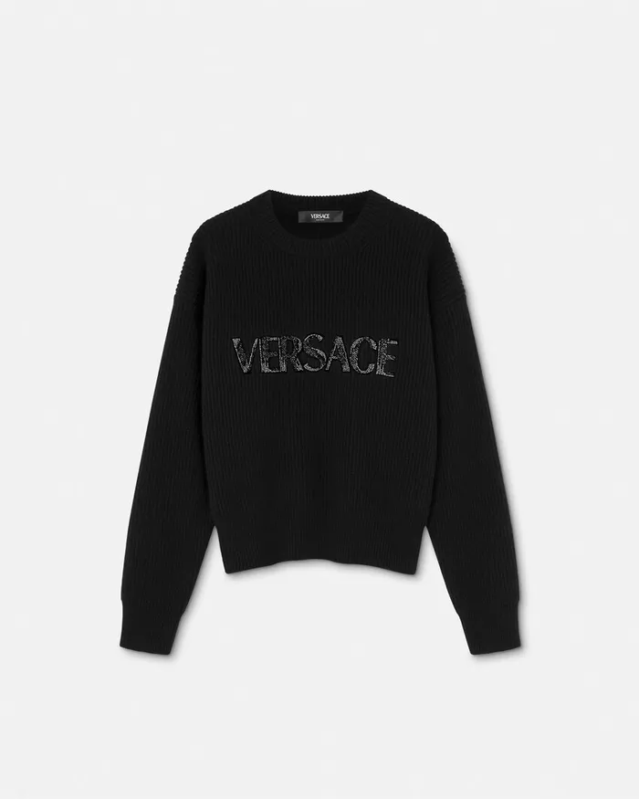 Knitwear Women Versace Cielo Stellato Logo Cashmere Knit Sweater Black