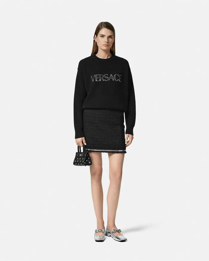 Knitwear Women Versace Cielo Stellato Logo Cashmere Knit Sweater Black