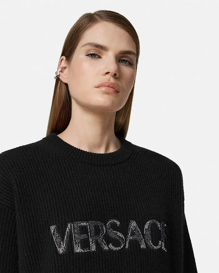 Knitwear Women Versace Cielo Stellato Logo Cashmere Knit Sweater Black