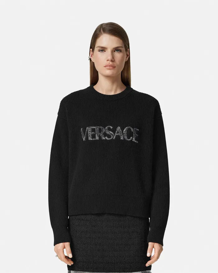 Knitwear Women Versace Cielo Stellato Logo Cashmere Knit Sweater Black