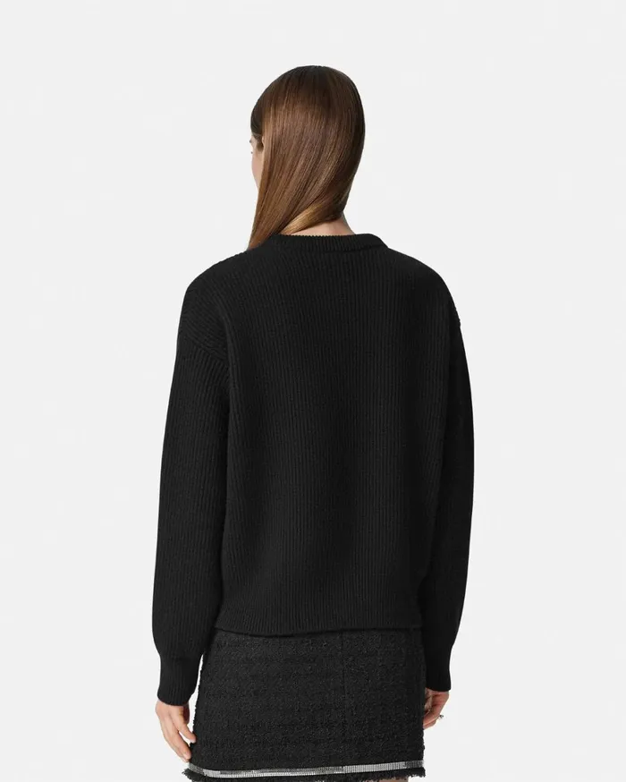 Knitwear Women Versace Cielo Stellato Logo Cashmere Knit Sweater Black
