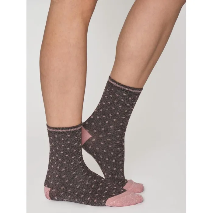 KnowledgeCotton Apparel Accessories 2 Pack Lurex Glitter Dot Socks Brown 8211 Women