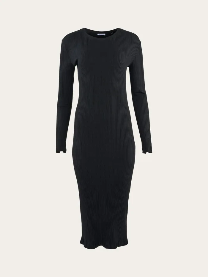KnowledgeCotton Apparel Dresses And Skirts Rib Crew Neck Lenzing Slit Dress Black Jet 8211 Women KnowledgeCotton Apparel Dresses And Skirts Rib Crew Neck Lenzing Slit Dress Black Jet 8211 Women