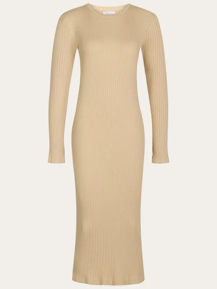 KnowledgeCotton Apparel Dresses And Skirts Rib Crew Neck Lenzing Slit Dress Safari 8211 Women KnowledgeCotton Apparel Dresses And Skirts Rib Crew Neck Lenzing Slit Dress Safari 8211 Women