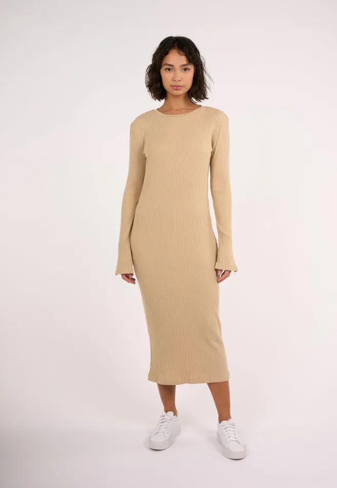 KnowledgeCotton Apparel Dresses And Skirts Rib Crew Neck Lenzing Slit Dress Safari 8211 Women KnowledgeCotton Apparel Dresses And Skirts Rib Crew Neck Lenzing Slit Dress Safari 8211 Women