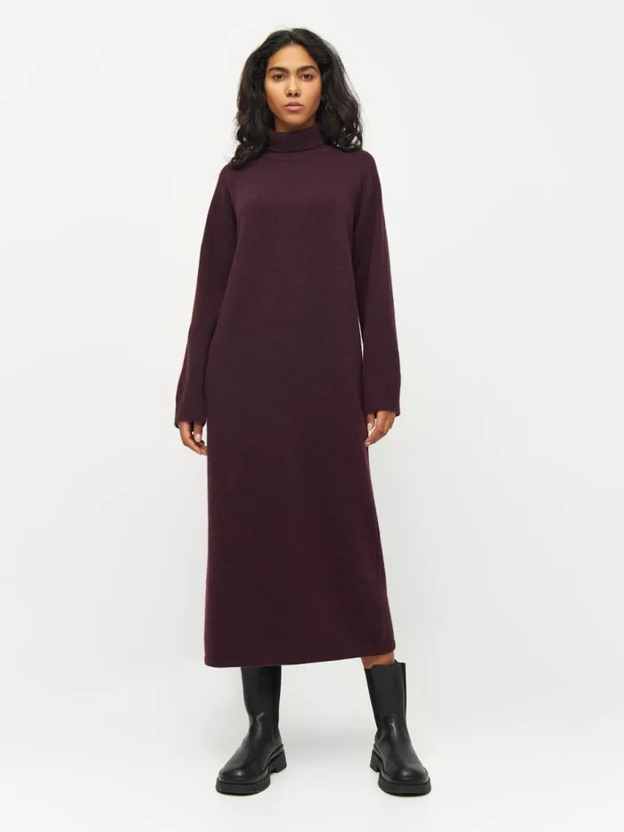 KnowledgeCotton Apparel Dresses And Skirts Roll Neck Mid Length Dress Chocolate Plum 8211 Women KnowledgeCotton Apparel Dresses And Skirts Roll Neck Mid Length Dress Chocolate Plum 8211 Women