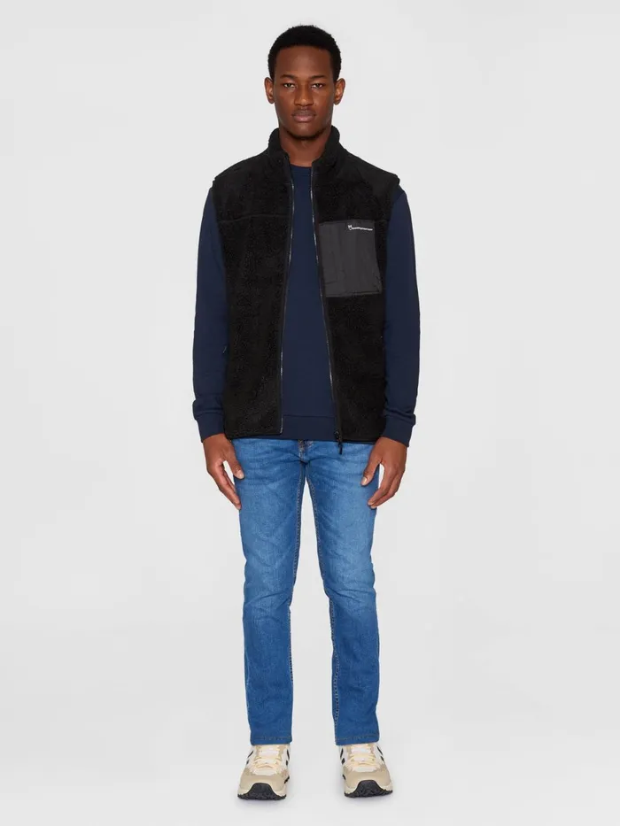 KnowledgeCotton Apparel Fleece Teddy Fleece Vest Black Jet 8211 Men