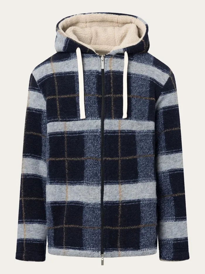 KnowledgeCotton Apparel Fleece Teddy Reversible Zip Hood Jacket Blue Check 8211 Men KnowledgeCotton Apparel Fleece Teddy Reversible Zip Hood Jacket Blue Check 8211 Men