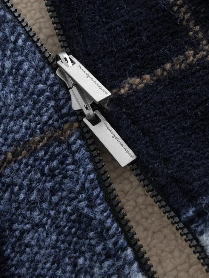 KnowledgeCotton Apparel Fleece Teddy Reversible Zip Hood Jacket Blue Check 8211 Men KnowledgeCotton Apparel Fleece Teddy Reversible Zip Hood Jacket Blue Check 8211 Men