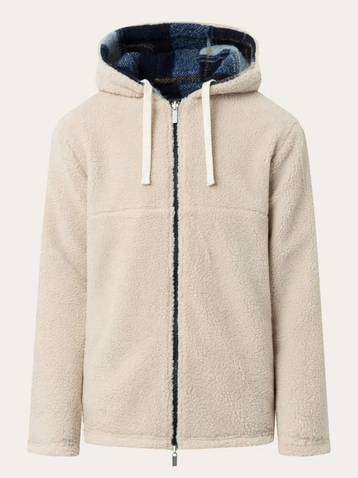 KnowledgeCotton Apparel Fleece Teddy Reversible Zip Hood Jacket Blue Check 8211 Men KnowledgeCotton Apparel Fleece Teddy Reversible Zip Hood Jacket Blue Check 8211 Men