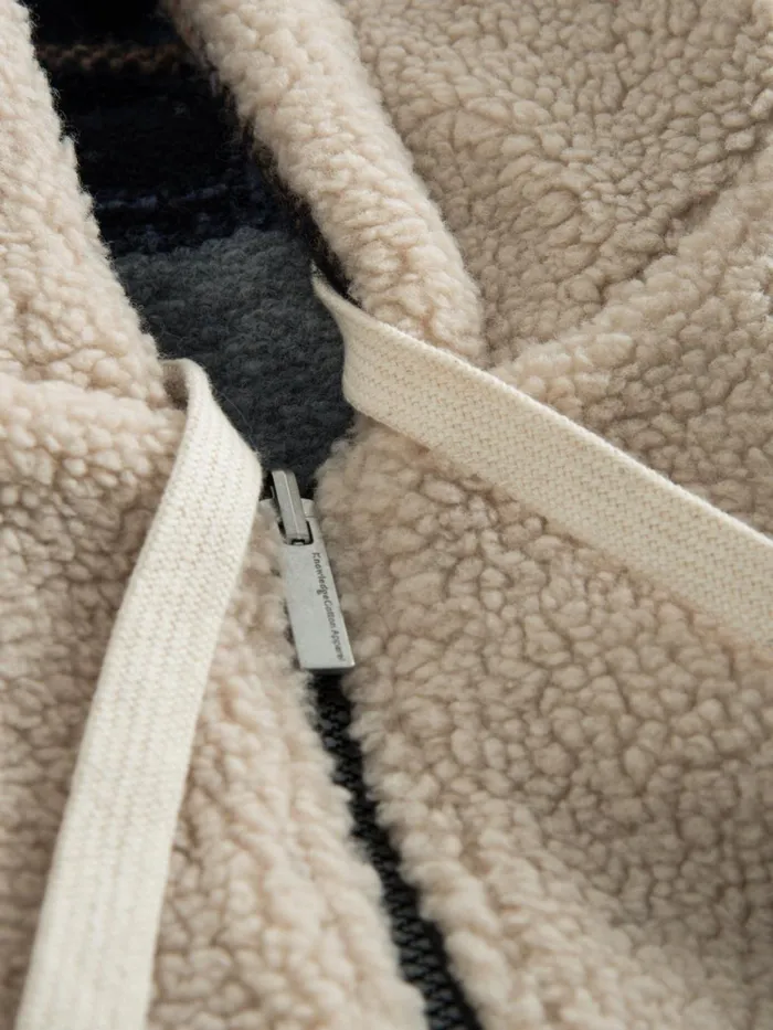 KnowledgeCotton Apparel Fleece Teddy Reversible Zip Hood Jacket Blue Check 8211 Men KnowledgeCotton Apparel Fleece Teddy Reversible Zip Hood Jacket Blue Check 8211 Men