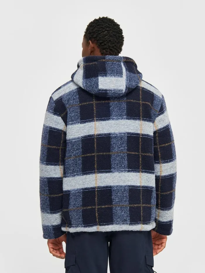 KnowledgeCotton Apparel Fleece Teddy Reversible Zip Hood Jacket Blue Check 8211 Men KnowledgeCotton Apparel Fleece Teddy Reversible Zip Hood Jacket Blue Check 8211 Men