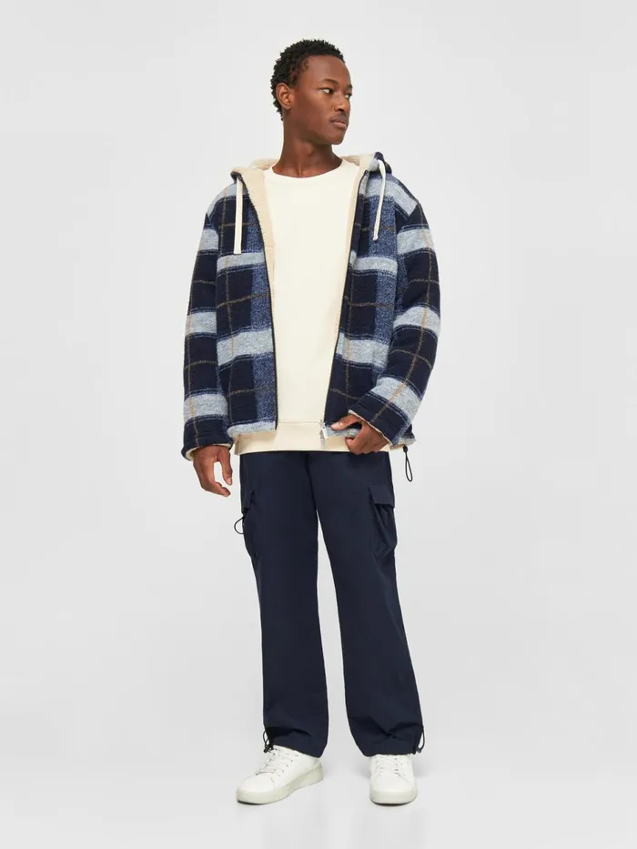 KnowledgeCotton Apparel Fleece Teddy Reversible Zip Hood Jacket Blue Check 8211 Men KnowledgeCotton Apparel Fleece Teddy Reversible Zip Hood Jacket Blue Check 8211 Men