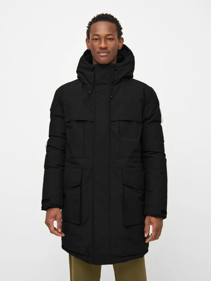 KnowledgeCotton Apparel Jackets And Vests APEX CANVAS Long Padded Coat Black Jet 8211 Men KnowledgeCotton Apparel Jackets And Vests APEX CANVAS Long Padded Coat Black Jet 8211 Men