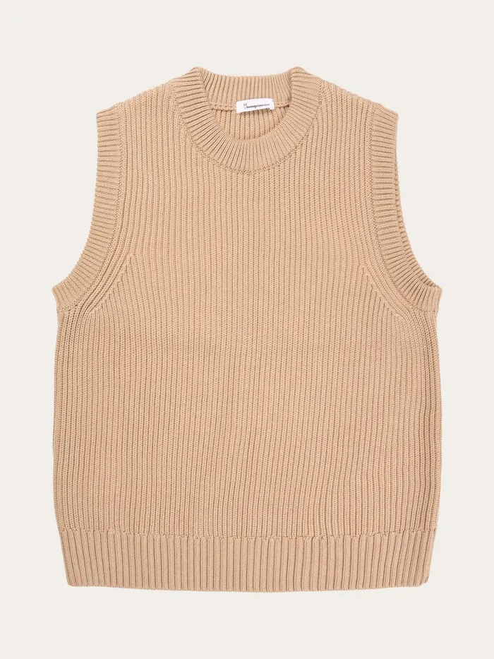KnowledgeCotton Apparel Knits Crew Neck Cotton Mix Vest Safari 8211 Women