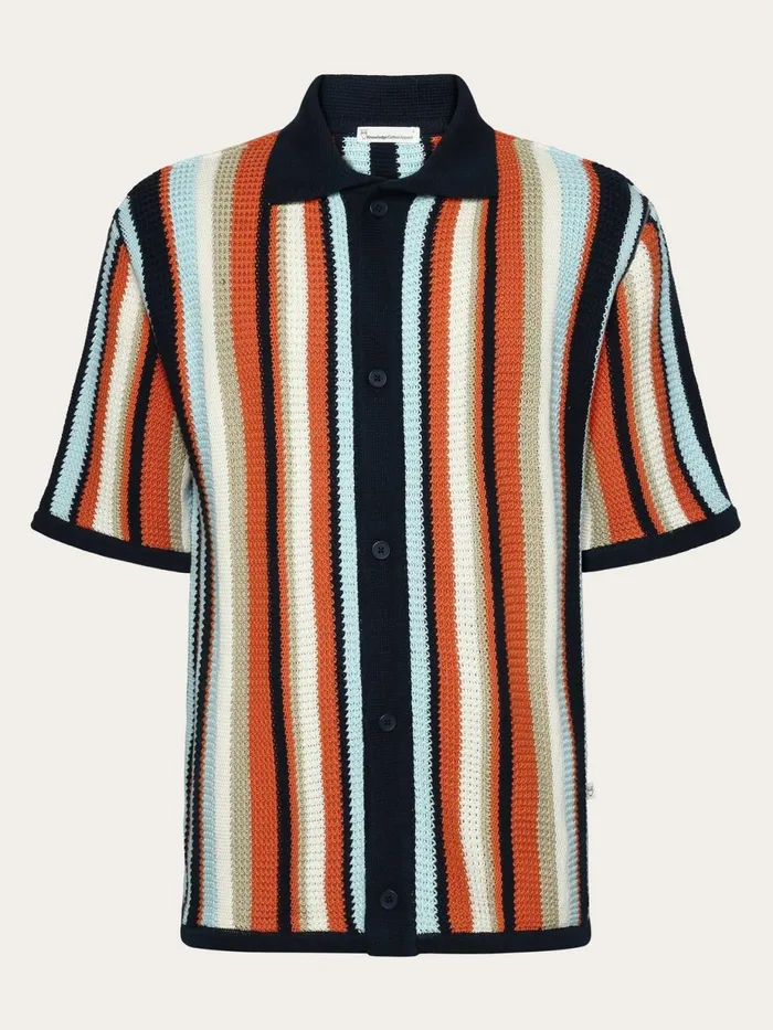 KnowledgeCotton Apparel Knits Loose Short Sleeve Striped Knitted Shirt Regenerative Organic Certified 8211 Men KnowledgeCotton Apparel Knits Loose Short Sleeve Striped Knitted Shirt Regenerative Organic Certified 8211 Men