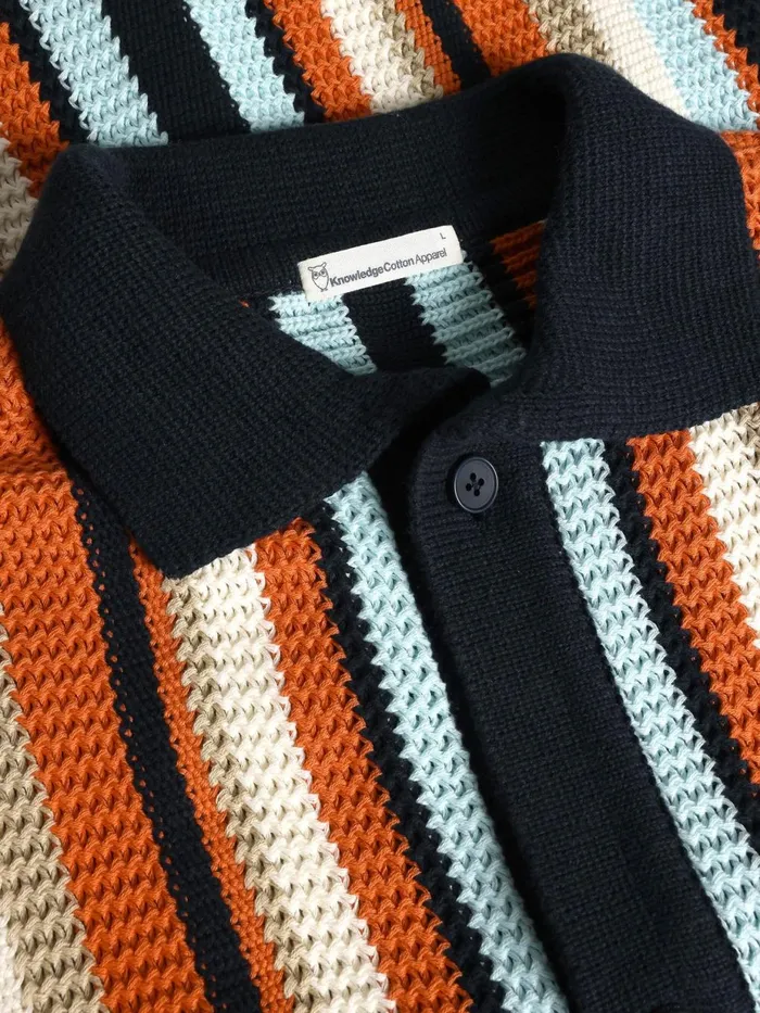 KnowledgeCotton Apparel Knits Loose Short Sleeve Striped Knitted Shirt Regenerative Organic Certified 8211 Men KnowledgeCotton Apparel Knits Loose Short Sleeve Striped Knitted Shirt Regenerative Organic Certified 8211 Men