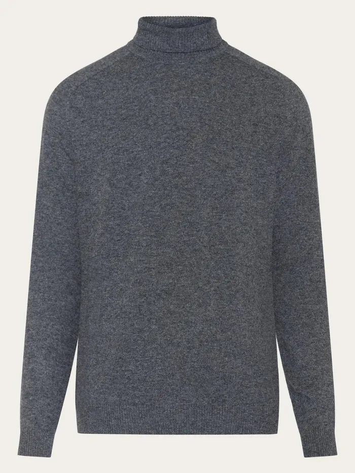 KnowledgeCotton Apparel Knits Roll Neck Knit Dark Grey Melange 8211 Men
