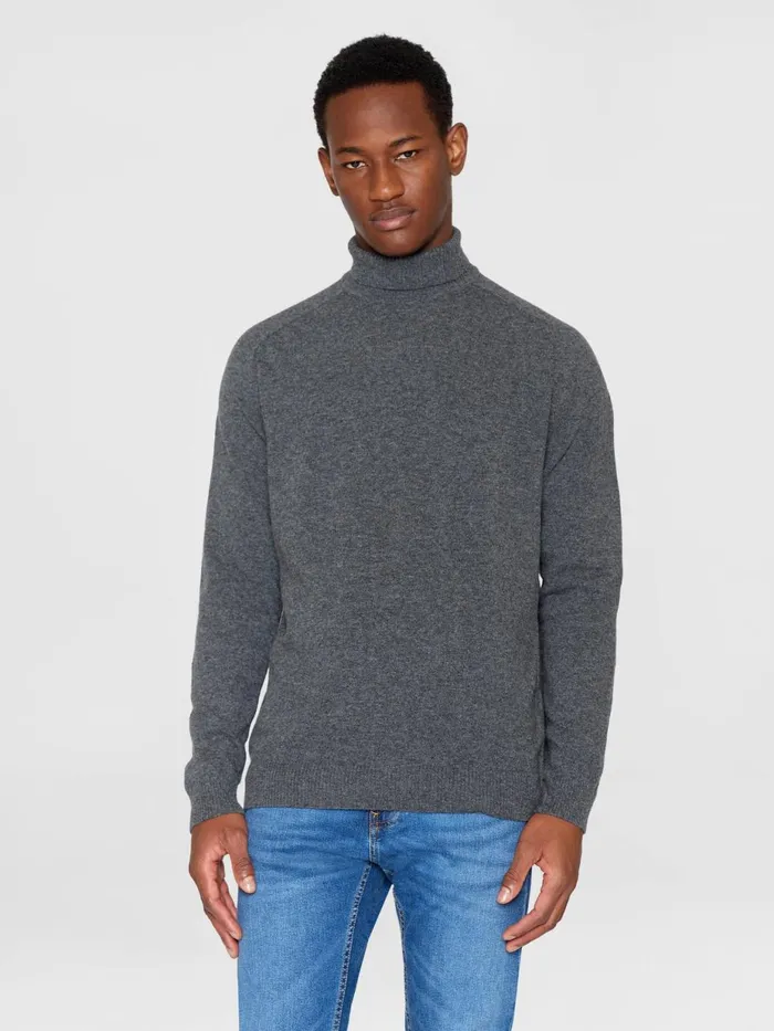 KnowledgeCotton Apparel Knits Roll Neck Knit Dark Grey Melange 8211 Men KnowledgeCotton Apparel Knits Roll Neck Knit Dark Grey Melange 8211 Men