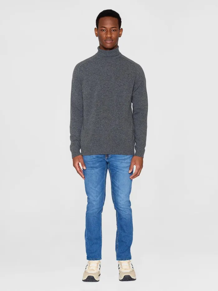 KnowledgeCotton Apparel Knits Roll Neck Knit Dark Grey Melange 8211 Men KnowledgeCotton Apparel Knits Roll Neck Knit Dark Grey Melange 8211 Men