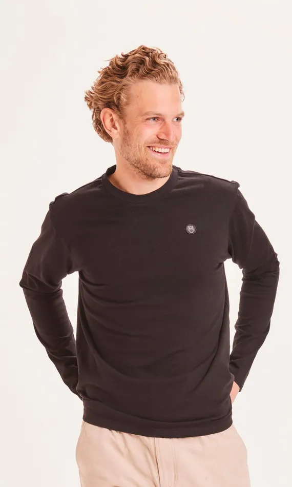 KnowledgeCotton Apparel Long Sleeves Badge Long Sleeve Black Jet 8211 Men