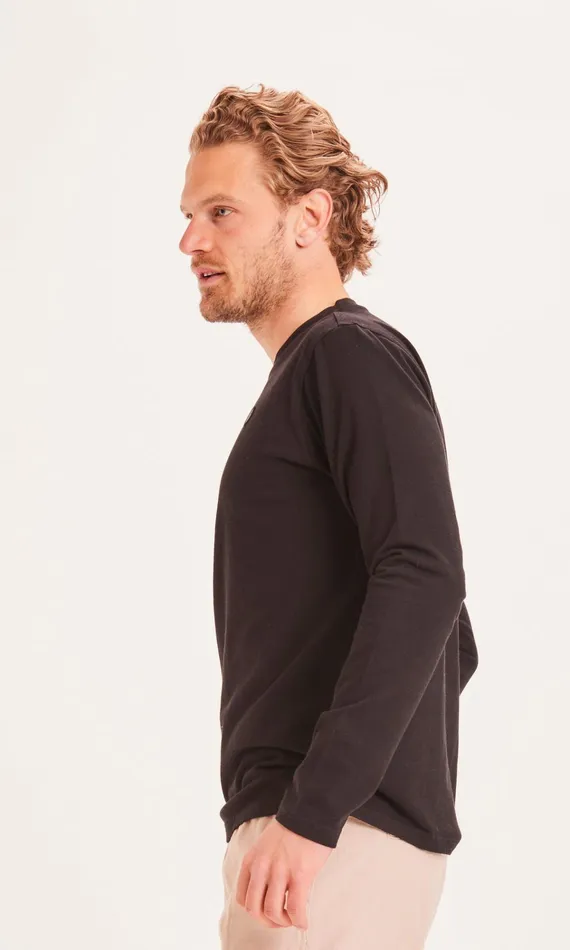 KnowledgeCotton Apparel Long Sleeves Badge Long Sleeve Black Jet 8211 Men