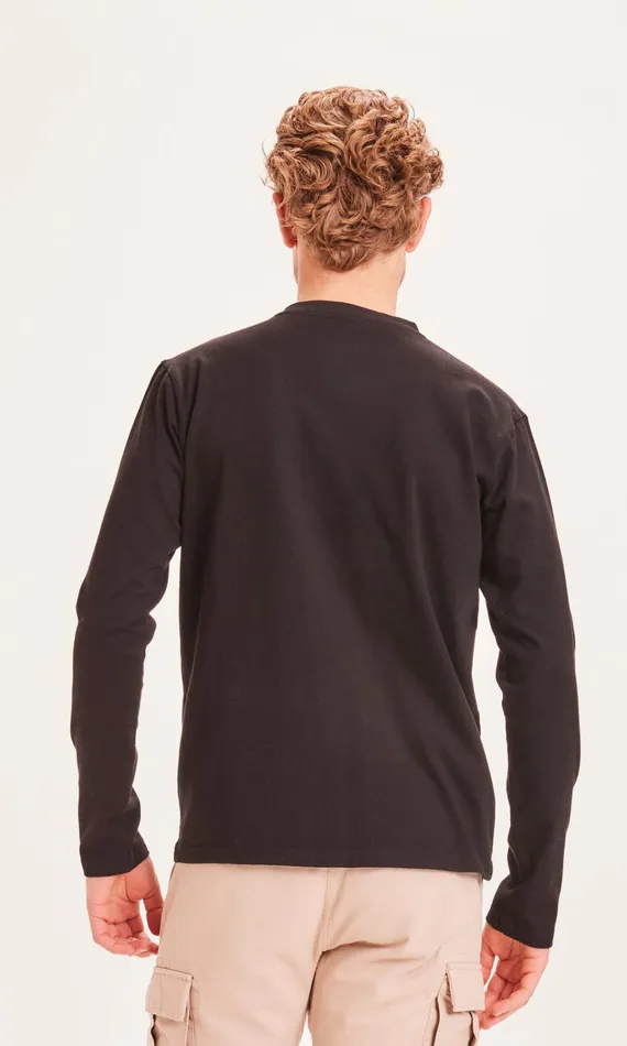 KnowledgeCotton Apparel Long Sleeves Badge Long Sleeve Black Jet 8211 Men