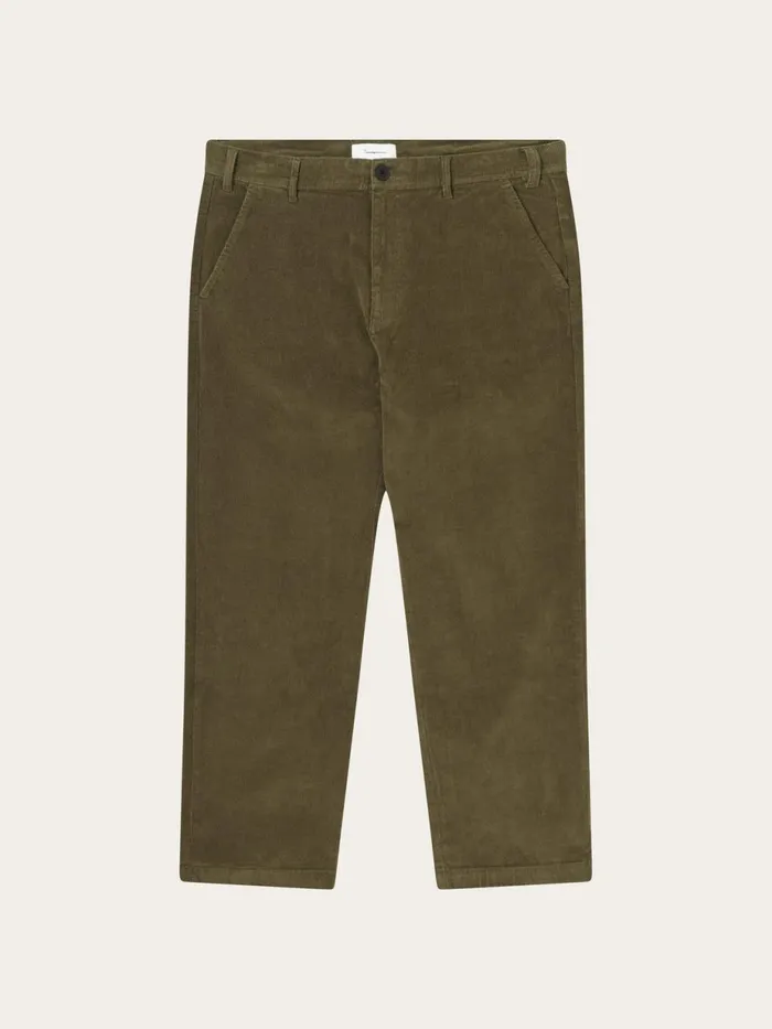 KnowledgeCotton Apparel Pants FLINT Wide Corduroy Chino Pants Dark Olive 8211 Men KnowledgeCotton Apparel Pants FLINT Wide Corduroy Chino Pants Dark Olive 8211 Men
