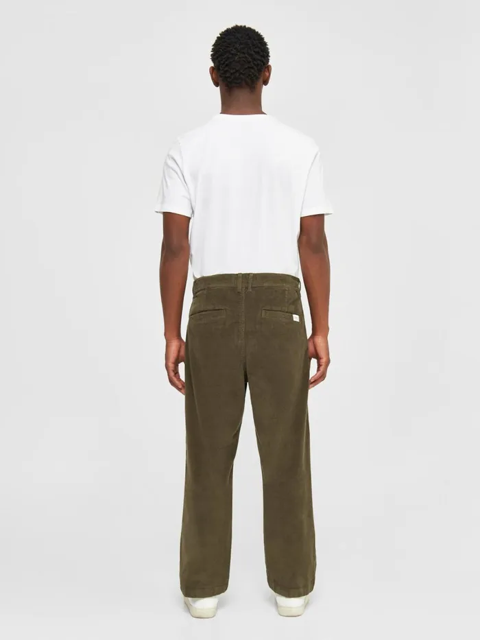 KnowledgeCotton Apparel Pants FLINT Wide Corduroy Chino Pants Dark Olive 8211 Men