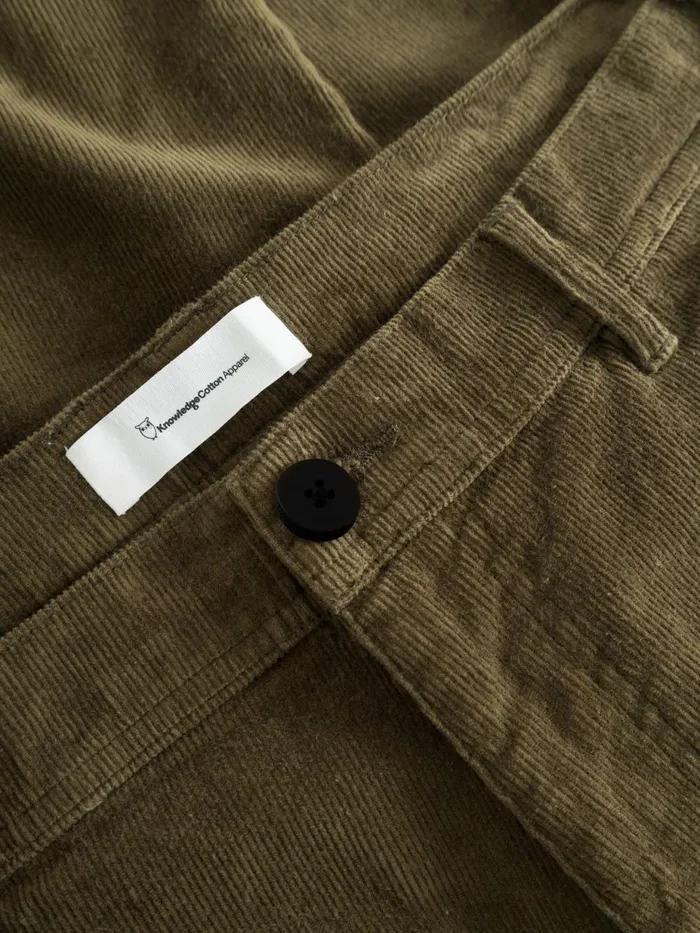 KnowledgeCotton Apparel Pants FLINT Wide Corduroy Chino Pants Dark Olive 8211 Men