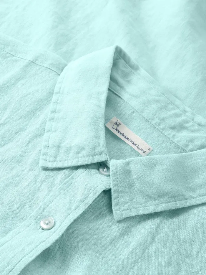KnowledgeCotton Apparel Shirts ASTER Fold Up Short Sleeve Linen Shirt Aquaesque 8211 Women