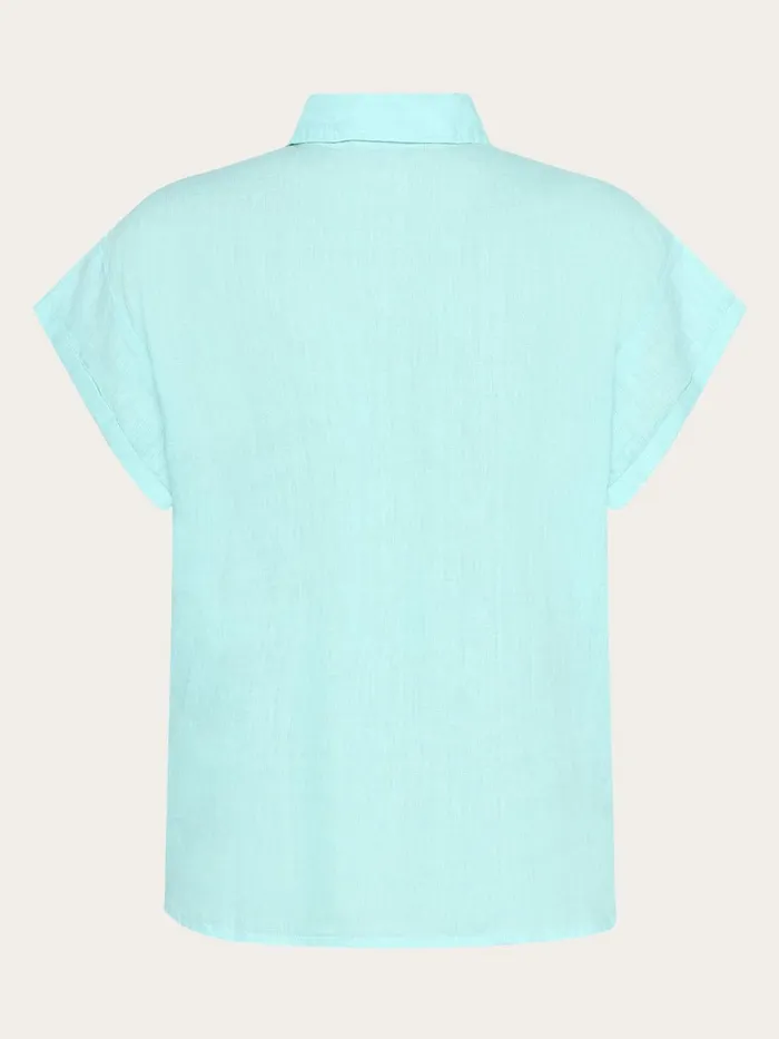KnowledgeCotton Apparel Shirts ASTER Fold Up Short Sleeve Linen Shirt Aquaesque 8211 Women