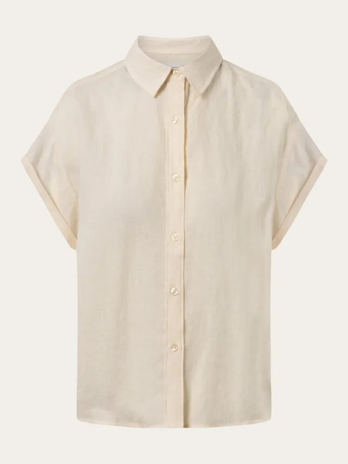 KnowledgeCotton Apparel Shirts ASTER Fold Up Short Sleeve Linen Shirt Buttercream 8211 Women KnowledgeCotton Apparel Shirts ASTER Fold Up Short Sleeve Linen Shirt Buttercream 8211 Women