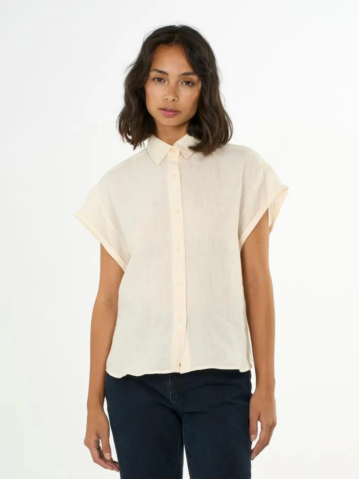 KnowledgeCotton Apparel Shirts ASTER Fold Up Short Sleeve Linen Shirt Buttercream 8211 Women KnowledgeCotton Apparel Shirts ASTER Fold Up Short Sleeve Linen Shirt Buttercream 8211 Women