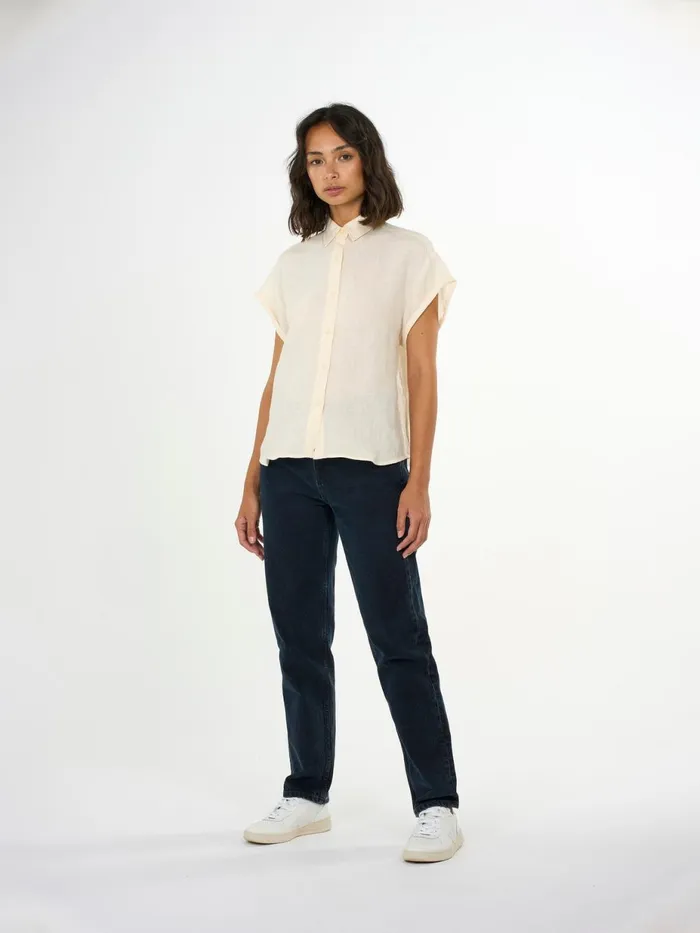 KnowledgeCotton Apparel Shirts ASTER Fold Up Short Sleeve Linen Shirt Buttercream 8211 Women KnowledgeCotton Apparel Shirts ASTER Fold Up Short Sleeve Linen Shirt Buttercream 8211 Women