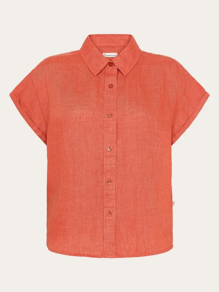 KnowledgeCotton Apparel Shirts ASTER Fold Up Short Sleeve Linen Shirt Langoustino 8211 Women KnowledgeCotton Apparel Shirts ASTER Fold Up Short Sleeve Linen Shirt Langoustino 8211 Women