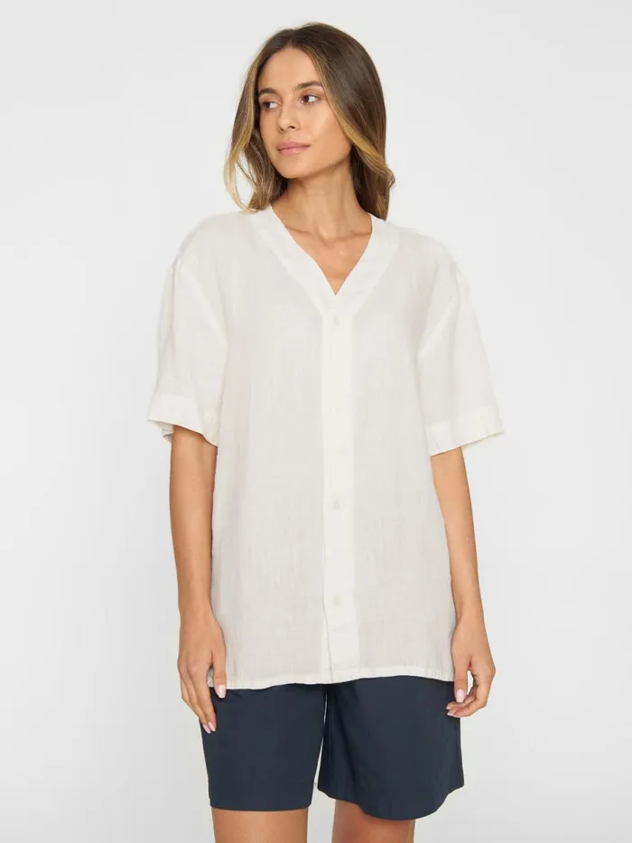 KnowledgeCotton Apparel Shirts Baseball Linen Short Sleeved Shirt Egret 8211 Women KnowledgeCotton Apparel Shirts Baseball Linen Short Sleeved Shirt Egret 8211 Women