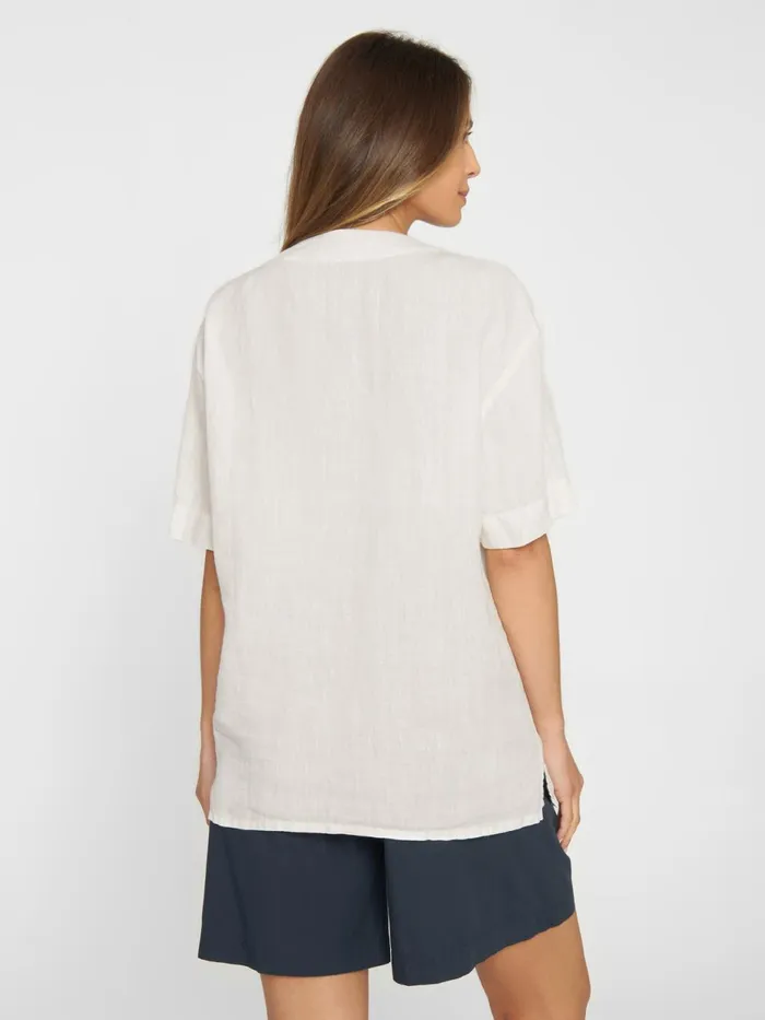 KnowledgeCotton Apparel Shirts Baseball Linen Short Sleeved Shirt Egret 8211 Women KnowledgeCotton Apparel Shirts Baseball Linen Short Sleeved Shirt Egret 8211 Women