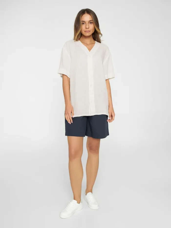 KnowledgeCotton Apparel Shirts Baseball Linen Short Sleeved Shirt Egret 8211 Women KnowledgeCotton Apparel Shirts Baseball Linen Short Sleeved Shirt Egret 8211 Women