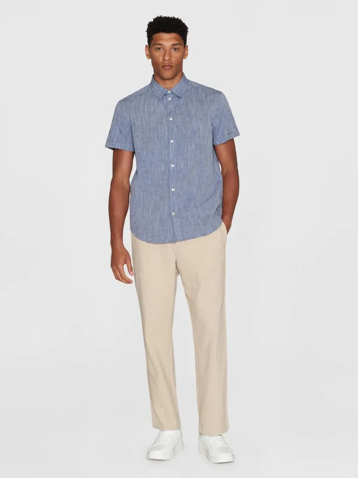 KnowledgeCotton Apparel Shirts Custom Fit Linen Short Sleeve Shirt Total Eclipse 8211 Men KnowledgeCotton Apparel Shirts Custom Fit Linen Short Sleeve Shirt Total Eclipse 8211 Men