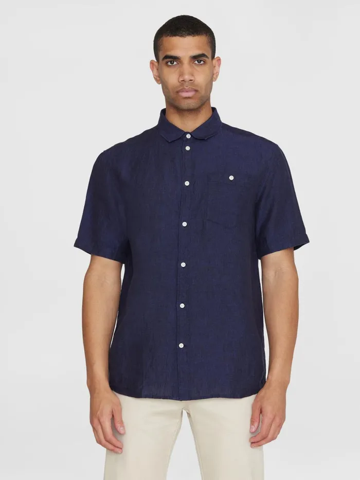 KnowledgeCotton Apparel Shirts Custom Fit Linen Short Sleeve Shirt Yarndyed 8211 Men KnowledgeCotton Apparel Shirts Custom Fit Linen Short Sleeve Shirt Yarndyed 8211 Men