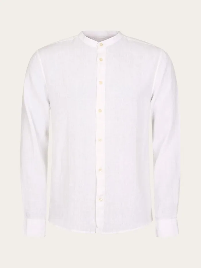 KnowledgeCotton Apparel Shirts Custom Fit Linen Stand Collar Shirt Bright White 8211 Men KnowledgeCotton Apparel Shirts Custom Fit Linen Stand Collar Shirt Bright White 8211 Men